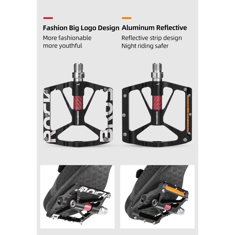 ROCKBROS Bicycle Pedals Ultralight MTB Mountain Bike Pedal Platform Reflective Aluminum Alloy Bearing Cycling Pedals Accessories