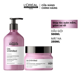 Combo Dầu gội 500ml & Mặt nạ 250ml giúp tóc suôn mềm, giảm xơ rối L'Oréal Professionnel Serie Expert Liss Unlimited