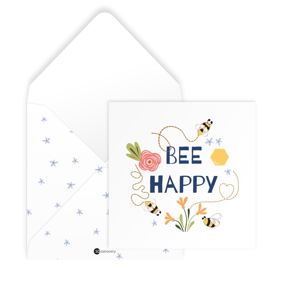 Thiệp chúc mừng sinh nhật, truyền cảm hứng, động viên BEE HAPPY vuông 12cm SDstationery LET IT BEE