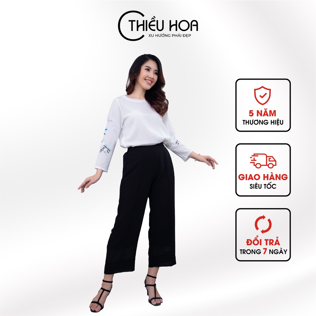 Quần Voan 2 Lớp Thiều Hoa Form Suông Dài Thoải Mái Thoáng Mát Màu Nhã Nhặn Có Size Lớn Cho Nữ Trung Niên P882