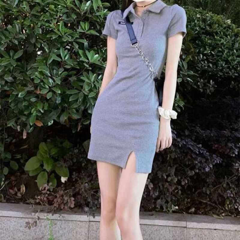 Đầm Tay Ngắn Cổ Chữ V Màu Sắc Thanh Lịch Cho Nữ