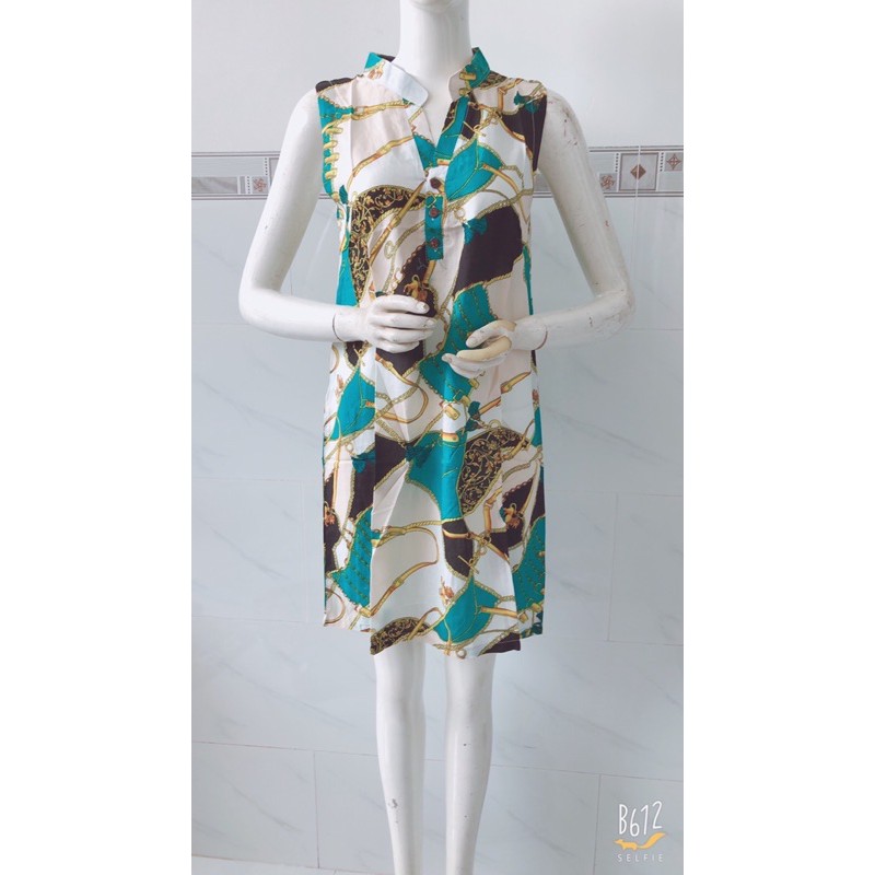 [65-75ky/size 2XL]Đầm lanh lụa mát cổ trụ dáng suông size to bầu mặc thoải mái