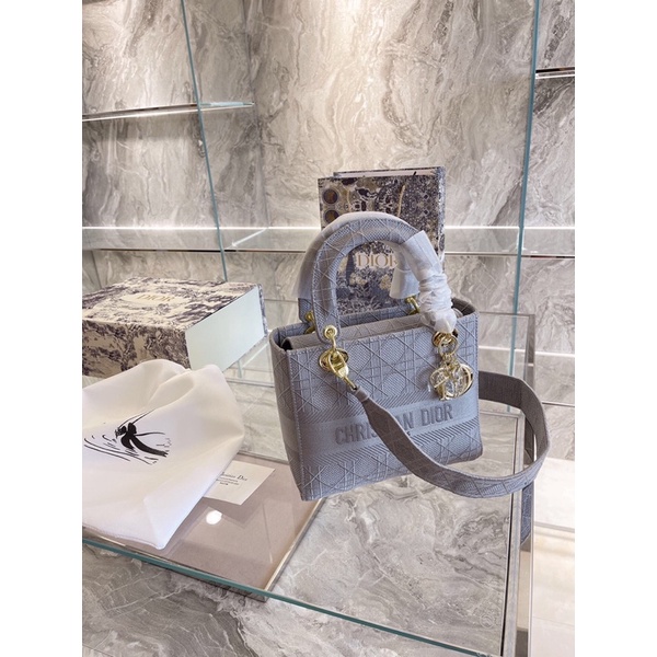 Túi xách mini nữ vải denim cao cấp hoạ tiết kim loại đính trang trí dây đeo bản to dior CD