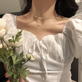 Vòng cổ hai lớp đính hạt ngọc trai duyên dáng hợp thời trang