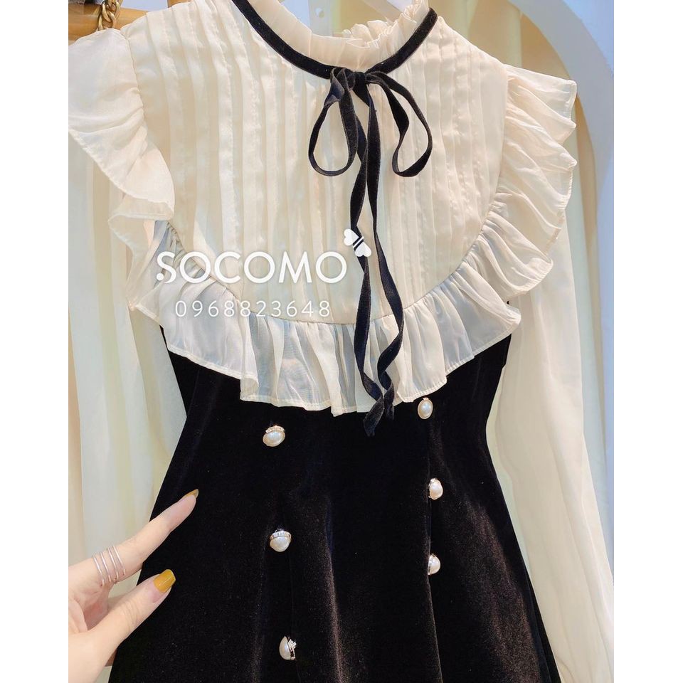Váy nhung tay tơ cổ bèo nữ Socomo - Hàng Loại 1, Chất Đẹp - Giá tốt - 100% ảnh Socomo Tự Chụp-V102 | BigBuy360 - bigbuy360.vn