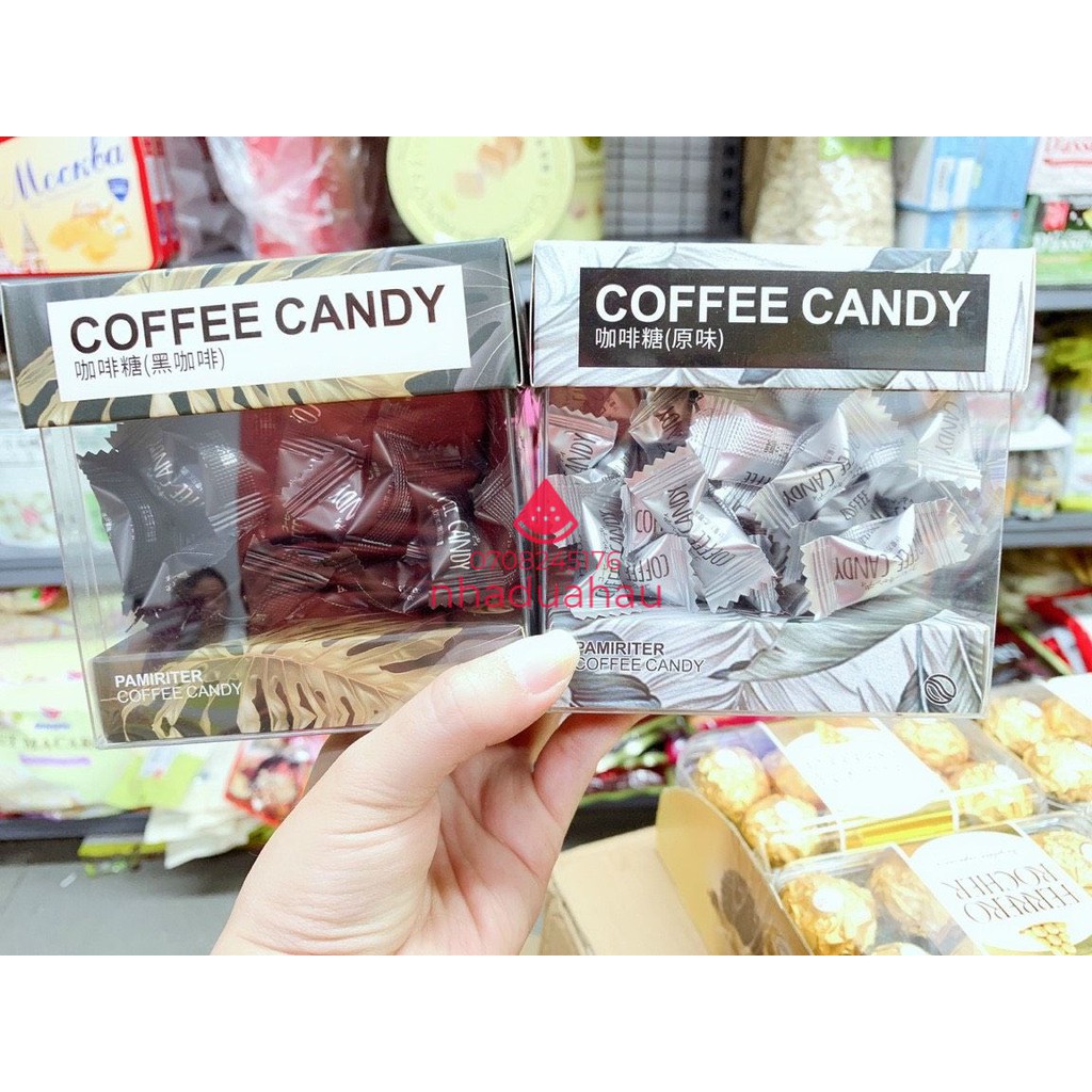 Một hộp kẹo cà phê nén / kẹo coffee nén Đài Loan chuẩn xịn hộp 70g có 3 vị không đường/ có đường/ cacao