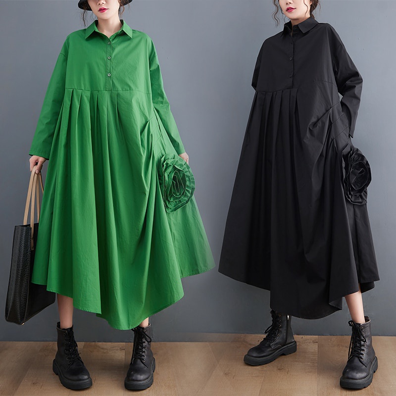 Oladivi Plus Size Plus Đầm Maxi Thời Trang Hoa Nữ Váy Rời Mùa Xuân Thu Quá Khổ Áo choàng 9860 D004