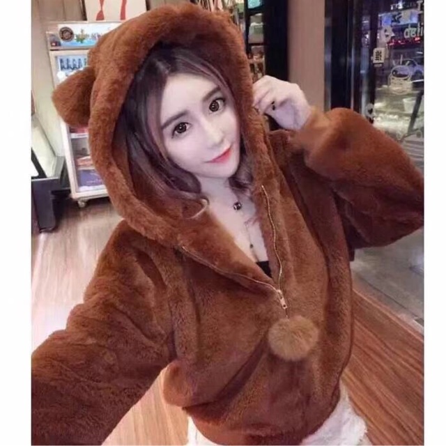Áo khoác lông tai gấu