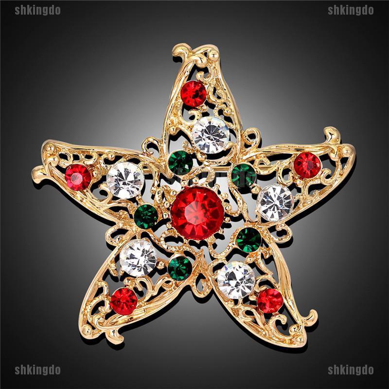 Trâm cài áo hình ngôi sao Giáng sinh đính pha lê thời trang