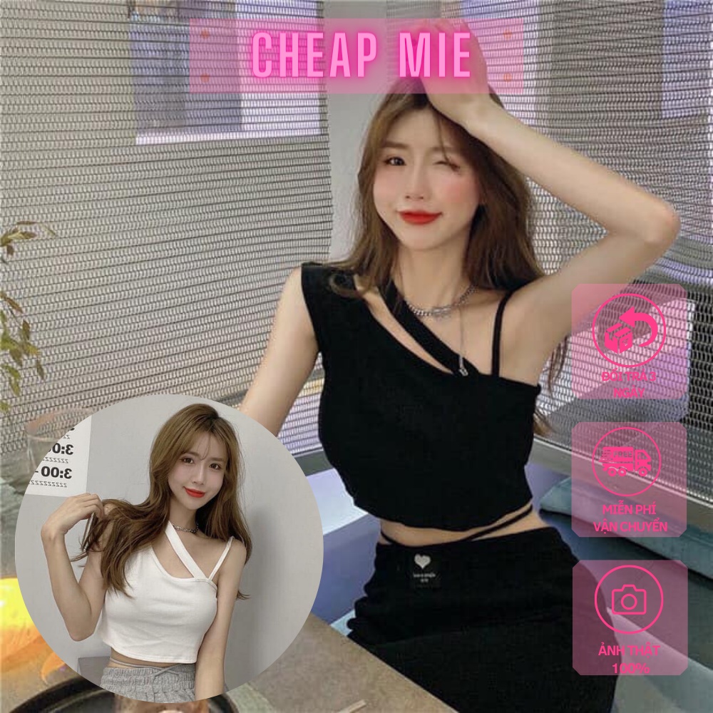 Áo Ba Bỗ Dây Chéo Đen Trắng Ghi Dáng Lửng Hở Eo Freesize Sexy Hàn Quốc