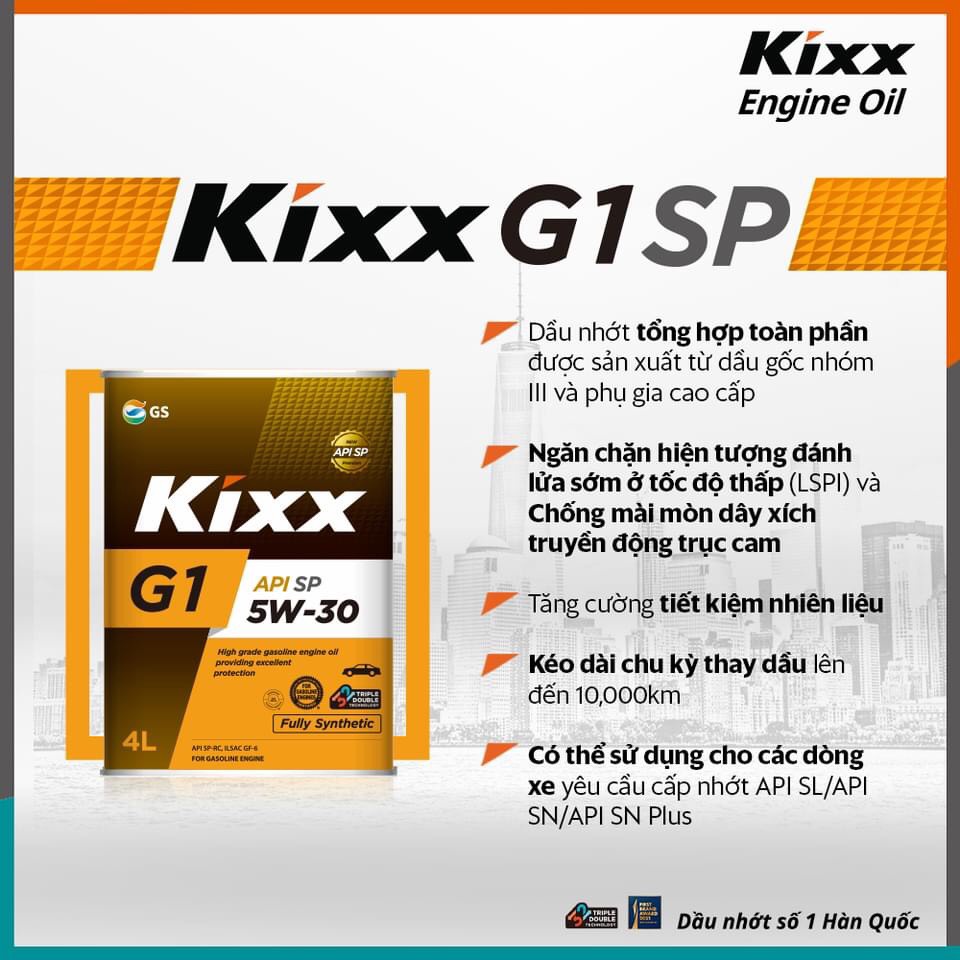 Nhớt ô tô tổng hợp toàn phần Kixx G1 5w30 cho máy xăng [ 4L ]