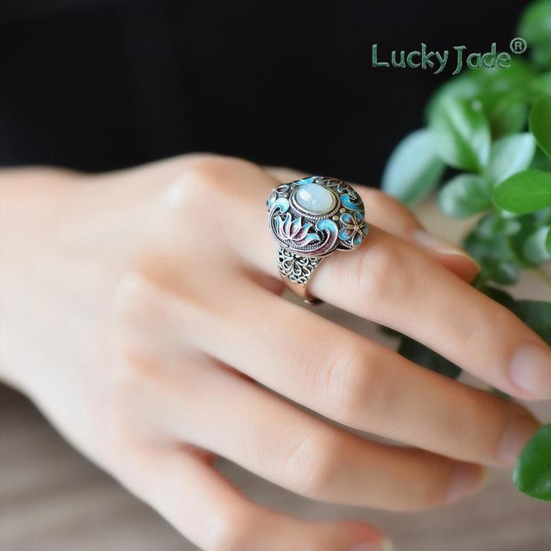 Nhẫn Mạ Bạc 925 Đính Đá Ngọc Bích Phong Cách Retro Thời Trang Cho Nam