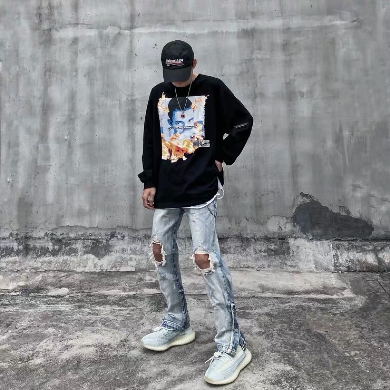 Quần Jeans Nam Rách Gối 🌵 Quần Xẻ Gấu Có Cúc 🌵Hai Màu Đen Và Xanh HipHop