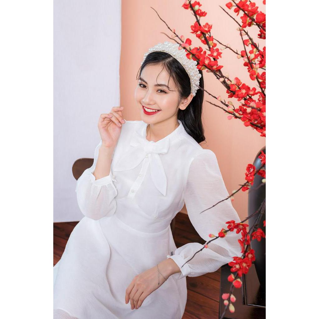 Váy Đầm Thiết Kế Cổ Nơ Voan Tơ Cao Cấp VDN4098