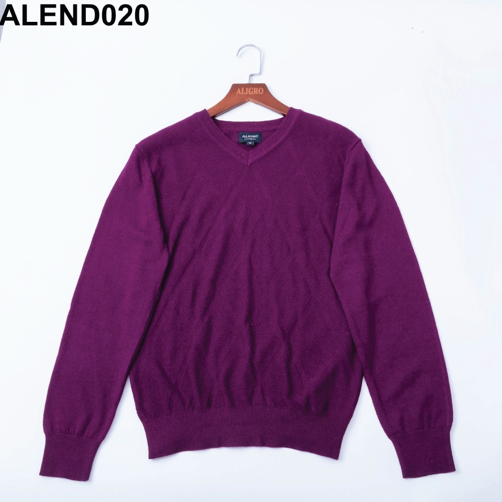 Áo len nam dài tay ALIGRO cổ tim 100% chất liệu len form slimfit tím quả trám ALEND020