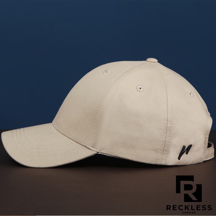 Nón Bóng Chày Lưỡi Trai Màu Be Trơn Reckless Capman Signature Ballcap Vải Kaki Cotton