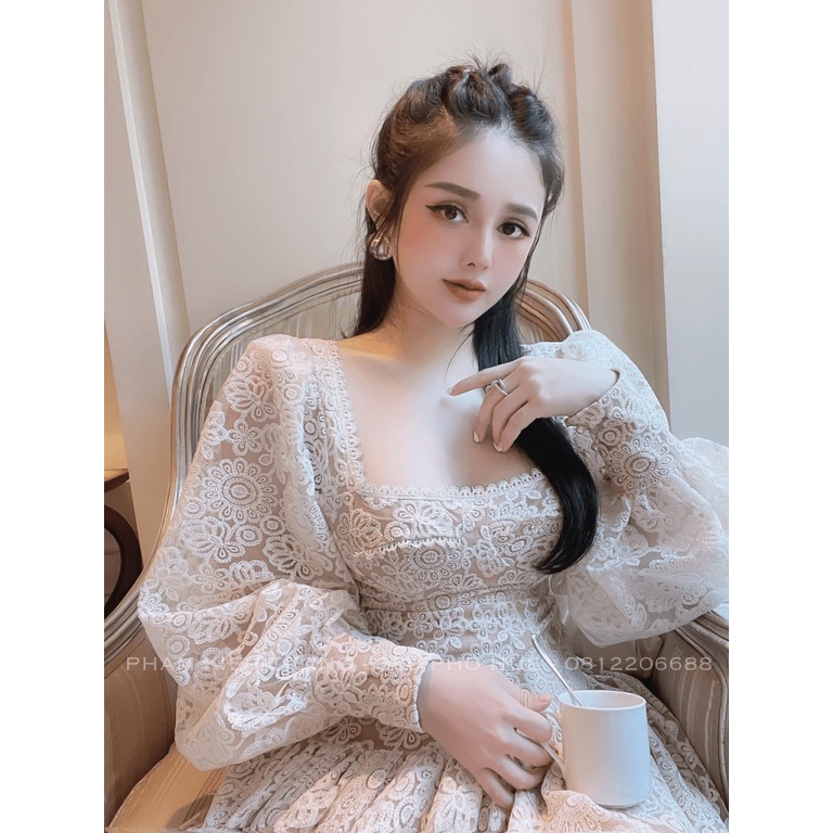(Mẫu Mới) Đầm Ren Lót Da Dáng Xòe Siêu Tôn Dáng UP HHP