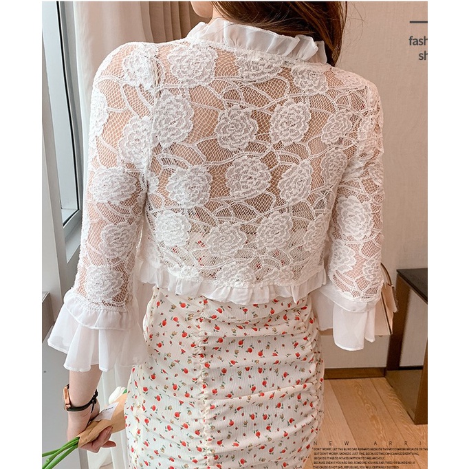Áo khoác ren hoa nổi form lửng Quảng Châu