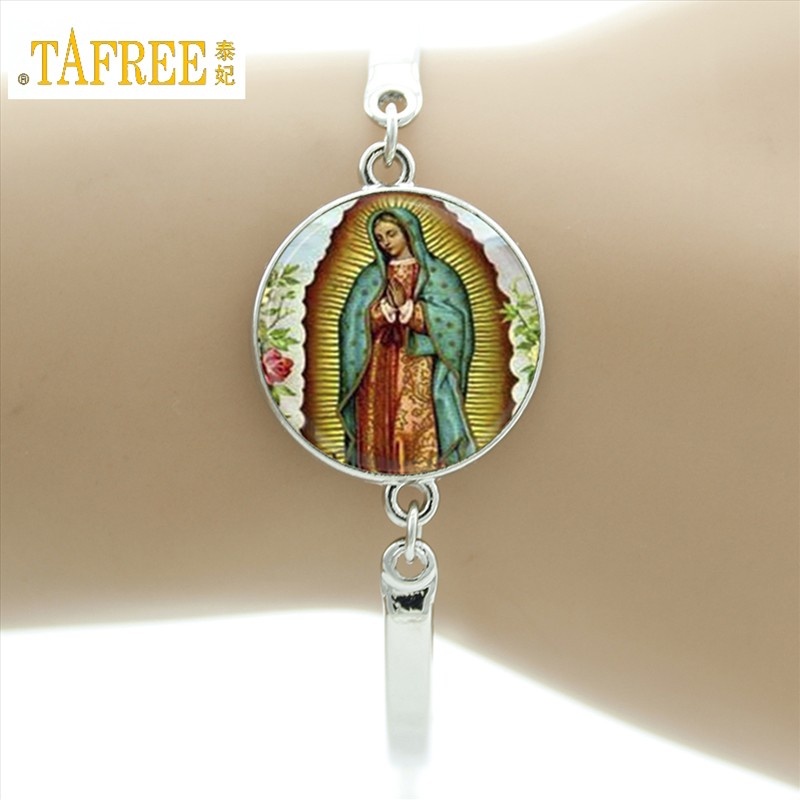 TAFREE Thương Hiệu Our Lady of Guadalupe Vòng Tay Mẹ Đồng Trinh Mary Tôn Giáo Công Giáo Kính Vòm Lắc