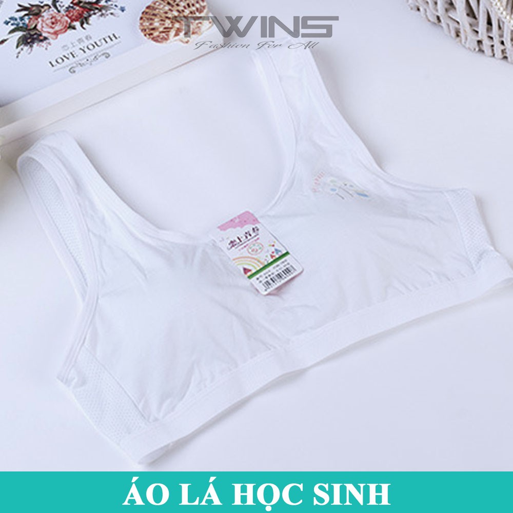 Áo lá học sinh cotton kèm mút đệm hình búp bê cho bé gái mới lớn dậy thì cấp 1, cấp 2, cấp 3 mềm mịn thoáng mát