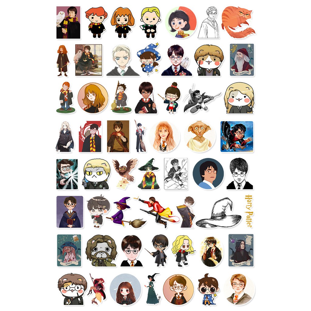 [Set 56 Cái] Bộ Sticker hình Harry Potter dễ thương dán trang trí laptop, nón bảo hiểm, vali, xe ga, ván trượt - DB.031