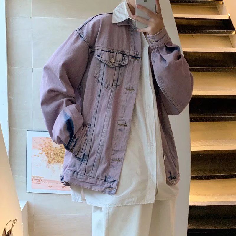 Vibe Áo Khoác denim Màu Nhuộm Tím Phong Cách Thời Trang Xuân Thu Dành Cho Cặp Đôi