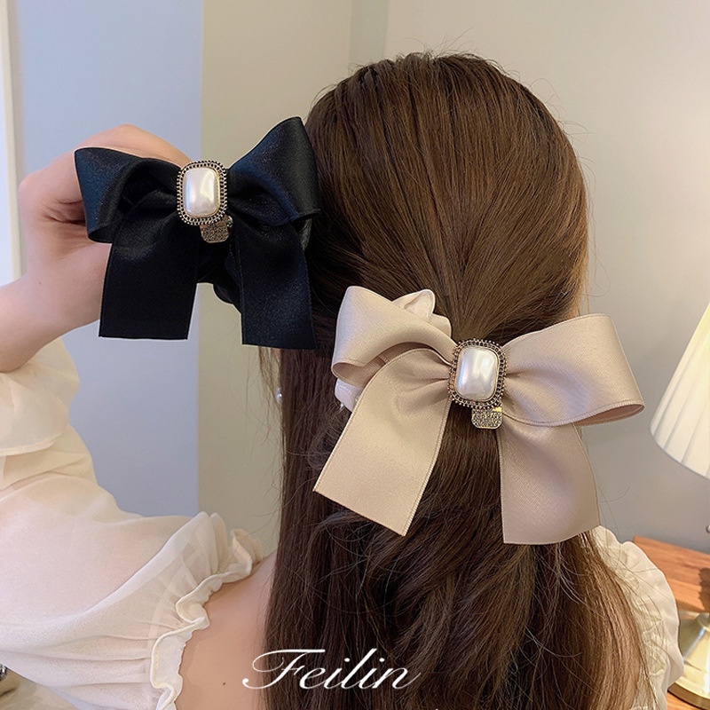 Dây Buộc Tóc Thắt Nơ Bằng Vải Organza Đính Ngọc Trai Cỡ Lớn Phong Cách Mới