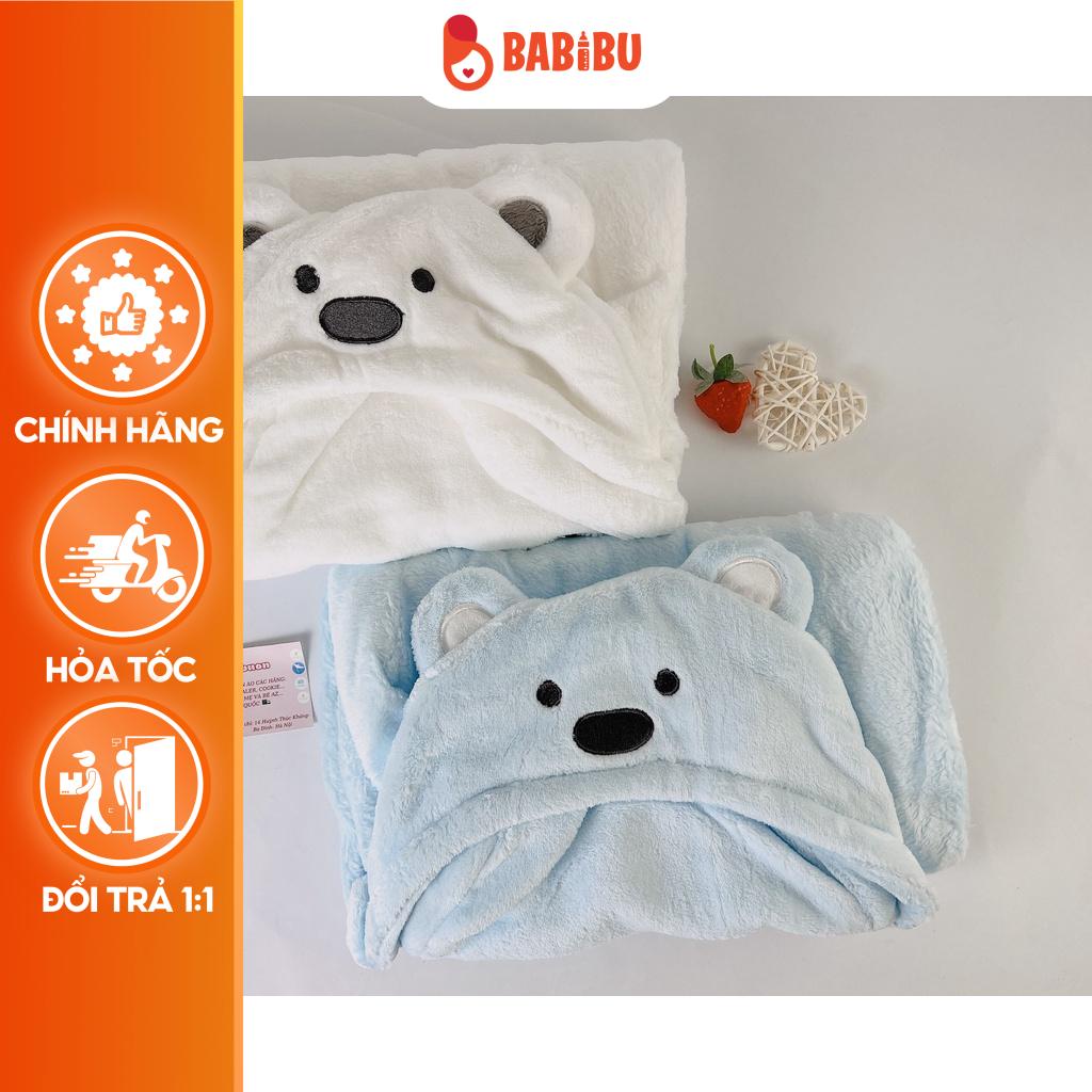 Chăn Ủ Sơ Sinh Hình Gấu Có Mũ KT 82 x 99cm, Khăn Choàng Ủ Minizon Cho Bé Babibu - CUHG