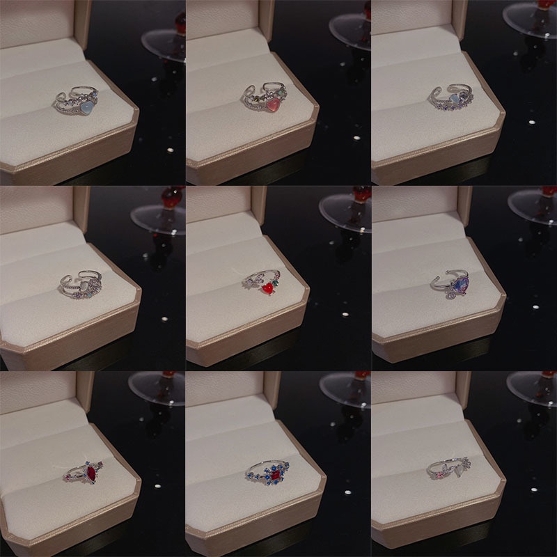 Nhẫn Hở Hai Lớp Đính Đá Zircon Hình Trái Tim Dễ Thương Có Thể Điều Chỉnh