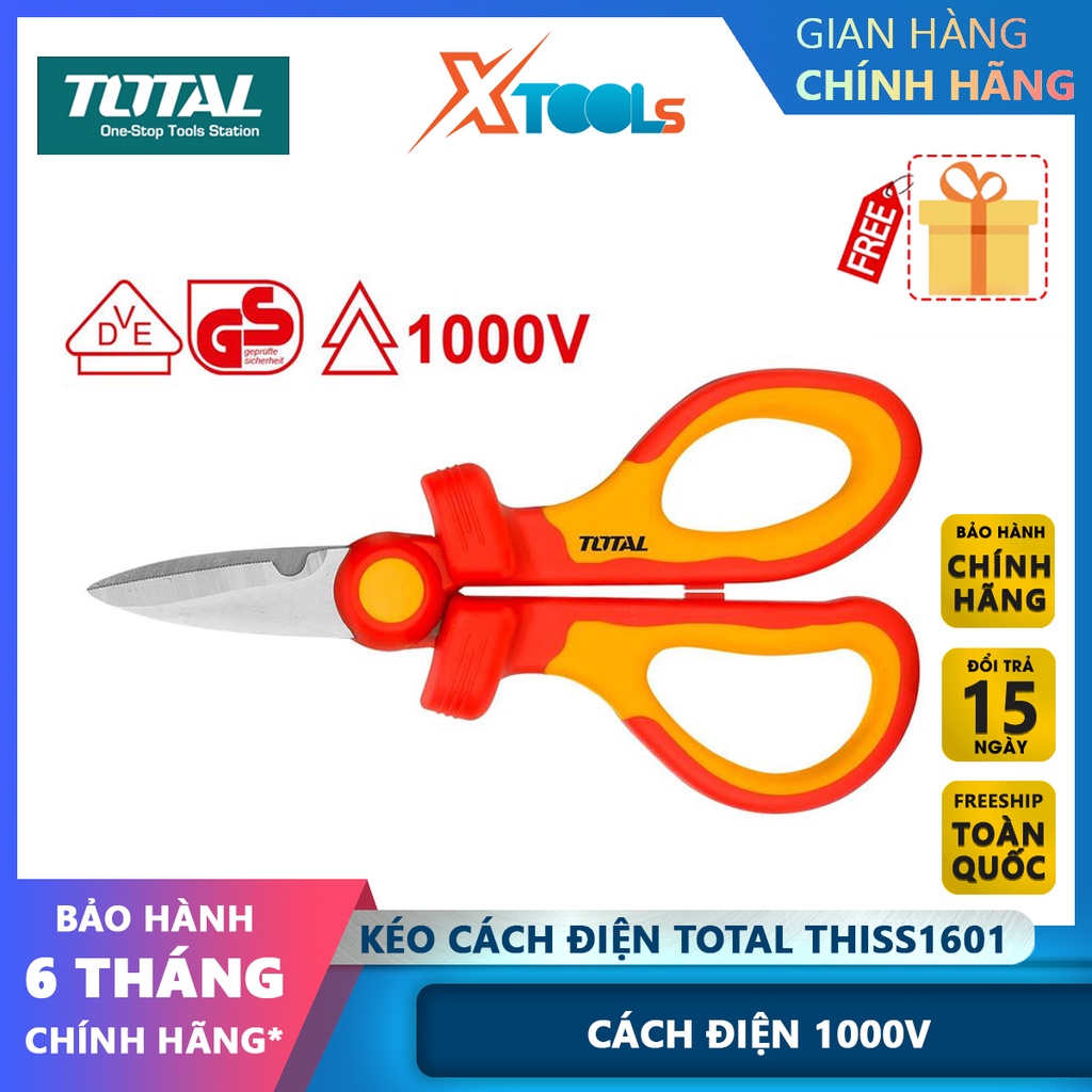 Kéo đa năng cách điện TOTAL THISS1601 cách điện 1000V, lưỡi thép không gỉ, kích thước 160mm [CHÍNH HÃNG][XTOOLS]