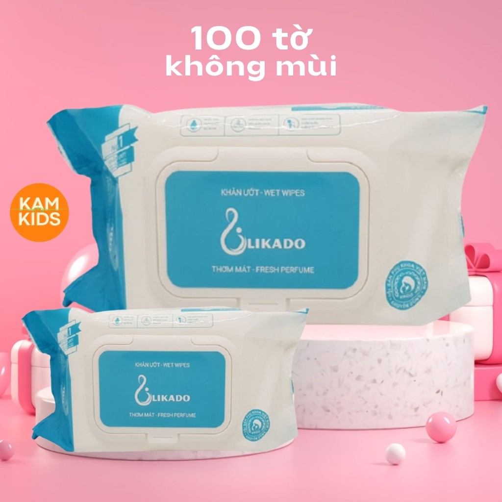 Khăn ướt LIKADO không mùi 100 tờ dịu nhẹ an toàn cho mẹ và bé