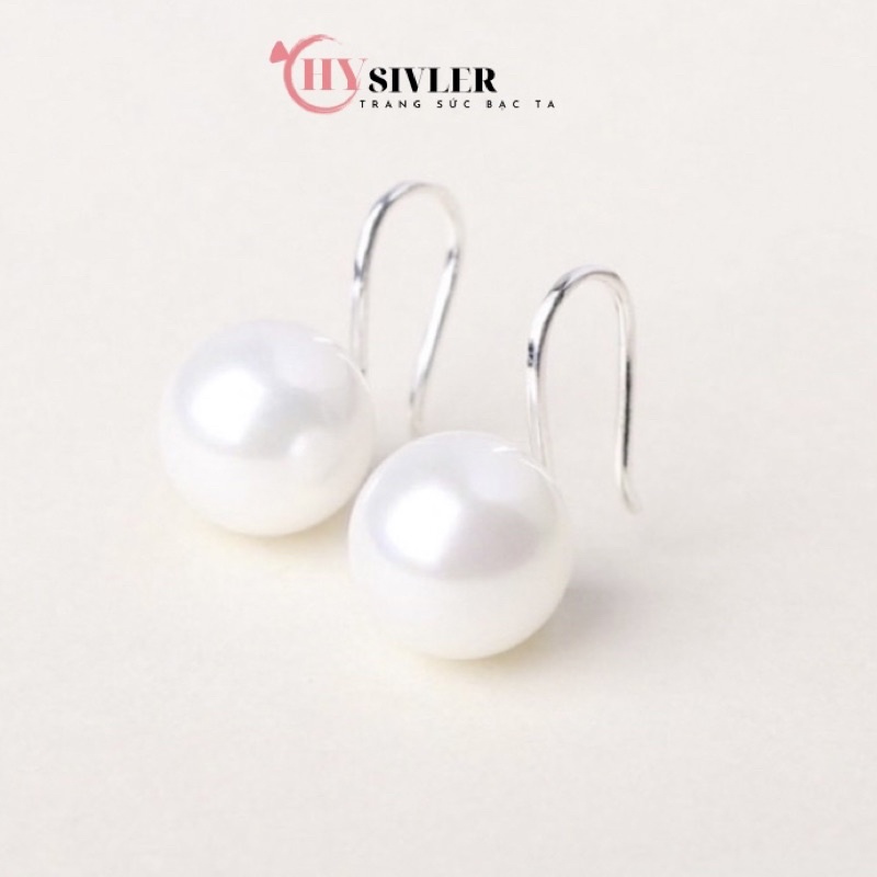 Bông tai ngọc trai nhân tạo dạng móc câu bạc ta bông tai nữ bạc thật giá rẻ
