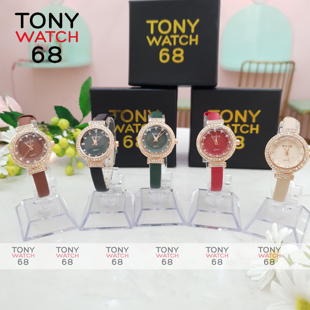 Đồng hồ nữ Bolun đẹp chính hãng dây da mặt viền đá chống nước Winsley | BigBuy360 - bigbuy360.vn