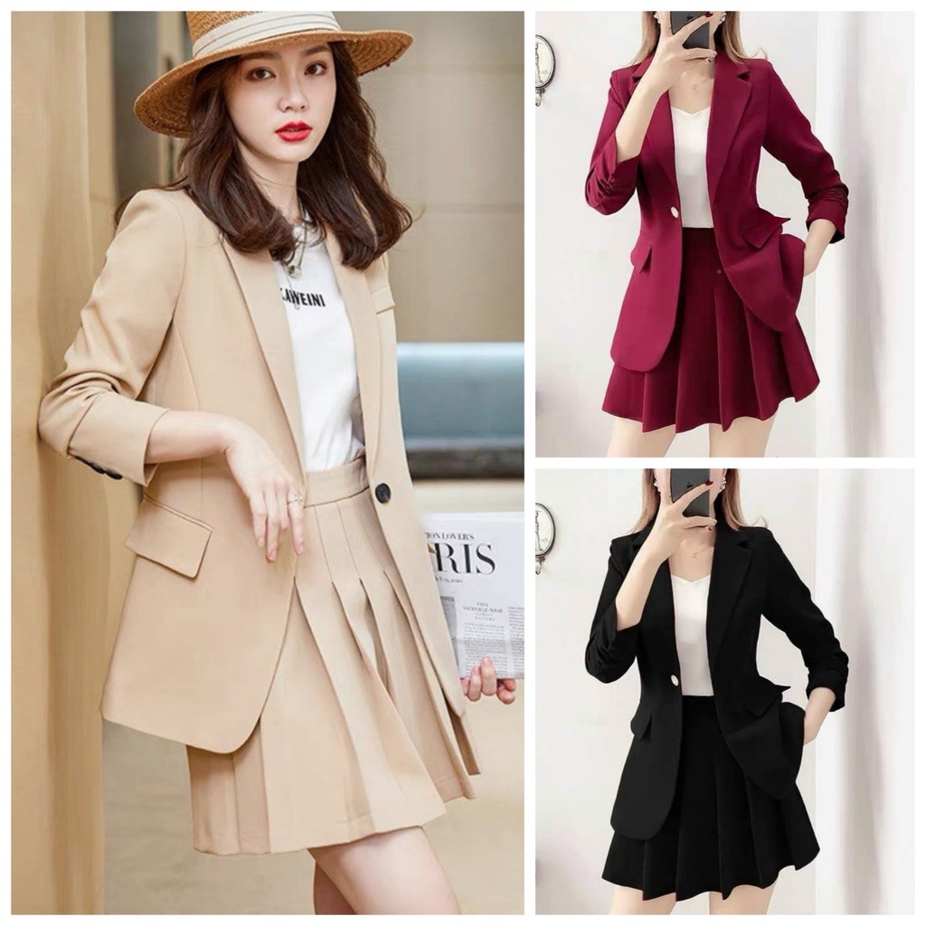 Set Áo Vest Chân Váy Dập Ly Thời Trang