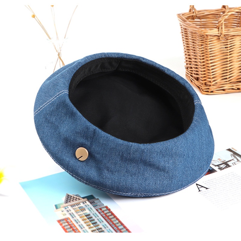 Nón Beret Denim Màu Trơn Phong Cách Cổ Điển Thời Trang Cho Nữ