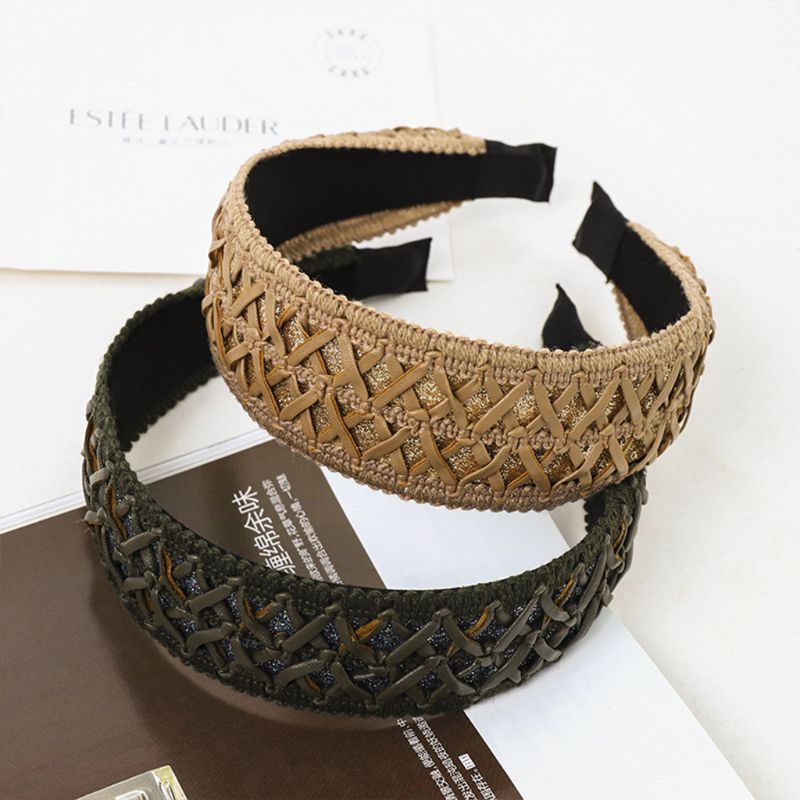 Băng Đô Bện Tóc Bằng Da Nhân Tạo Bản Rộng Thời Trang Hàn Quốc Cổ Điển Cho Nữ