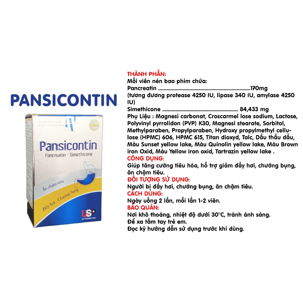 PANSICONTIN - Giảm đầy hơi, chướng bụng, ăn chậm tiêu sau bữa ăn🌈
