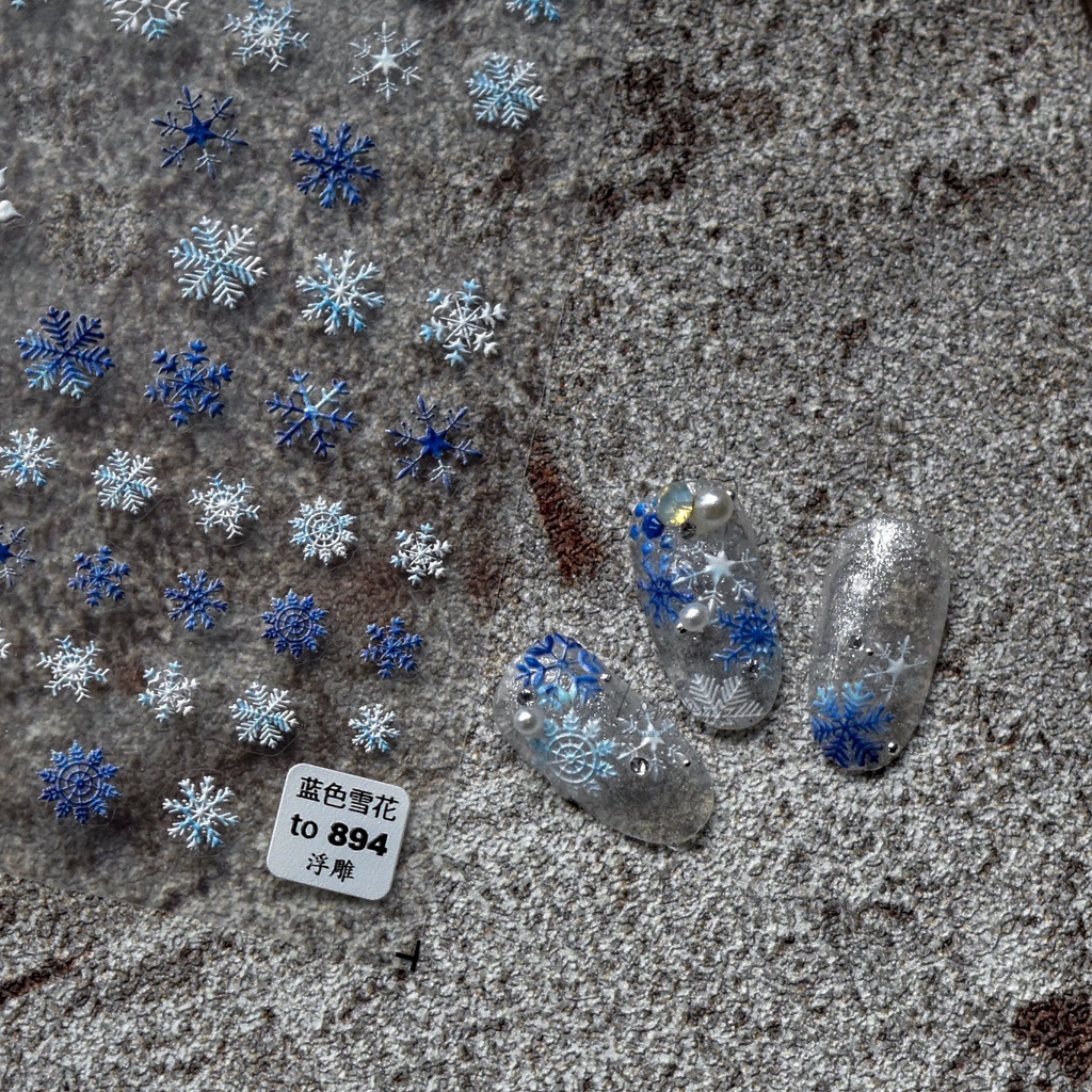 Miếng Dán Trang Trí Móng Tay Hình Bông Tuyết Ba Chiều