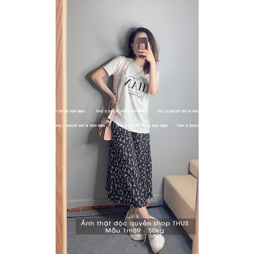 Chân váy hoa nhí dáng dài vintage THUS, Váy cạp lưng cao vải chiffon mềm mịn mát CV3F01 | BigBuy360 - bigbuy360.vn