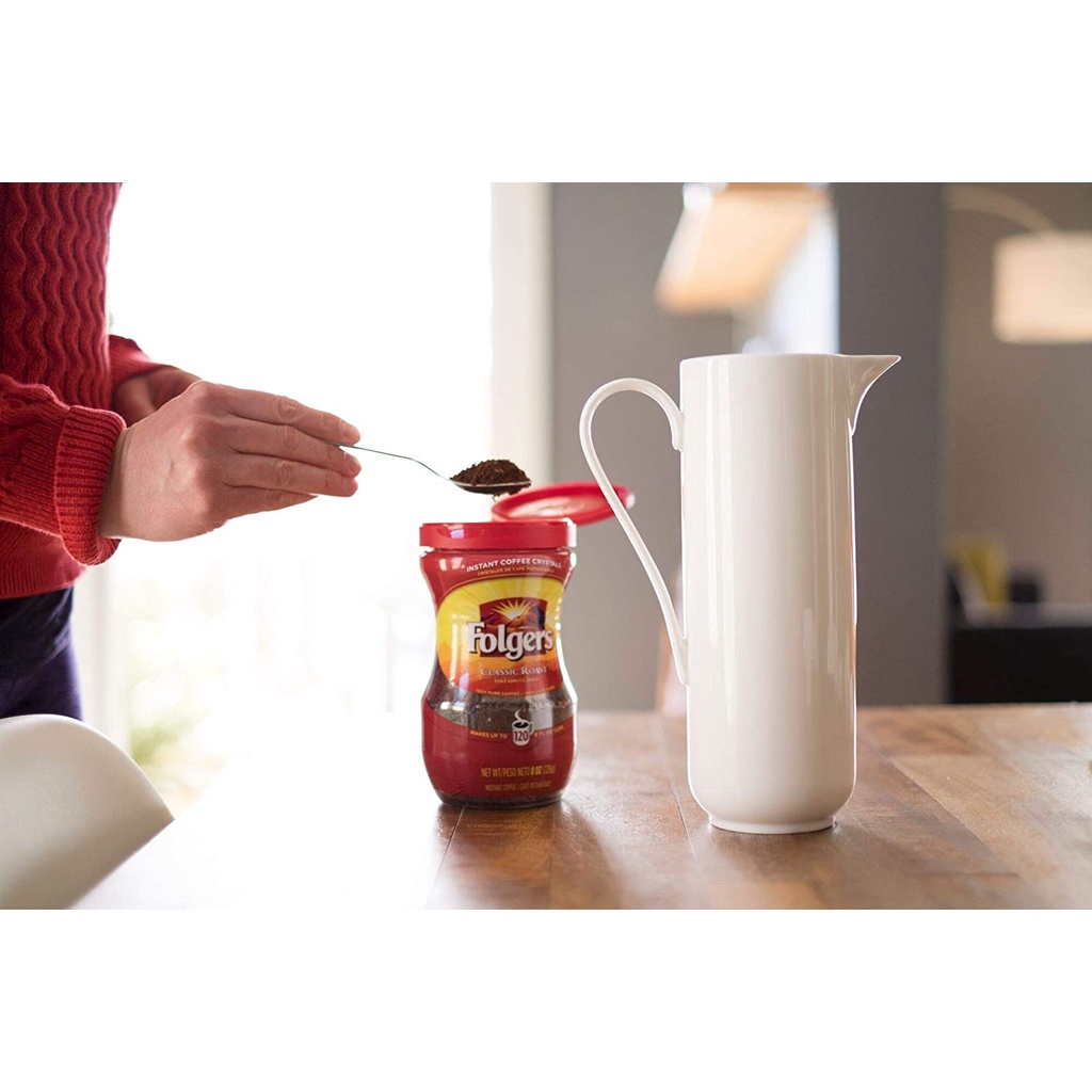 Cafe rang hòa tan hương vị cổ điển Folgers Classic Roast Instant Coffee Crystals, 8-12 Ounces