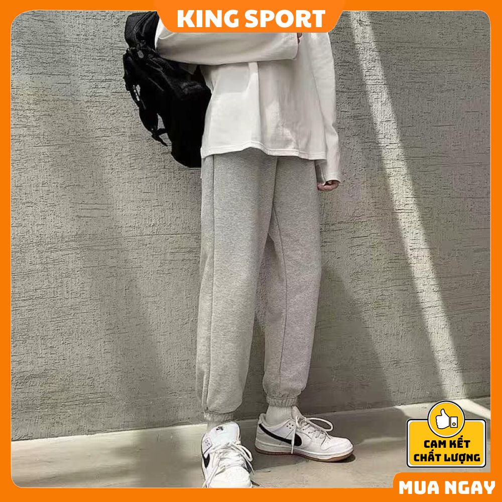 Quần jogger nỉ bom nữ form rộng bo gấu vải thun da cá trơn mềm mịn ullzang unisex thể thao mặc nhà ống rộng KING SPORT