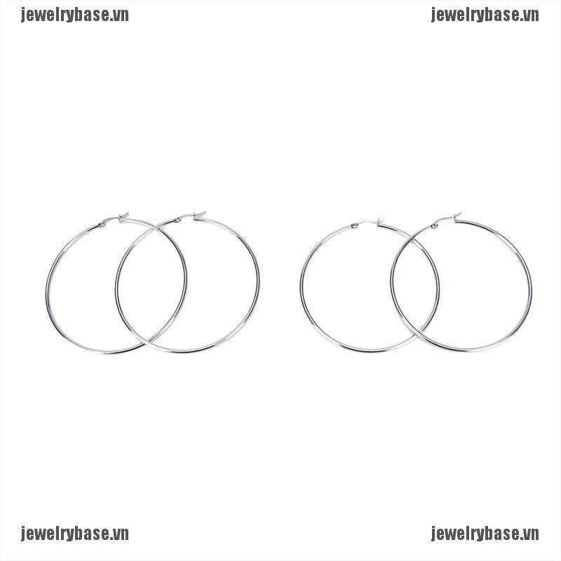 [Base] Fashion Silver Plated Stainless Steel 2mm Thin Polished Round Hoop Earrings [VN]