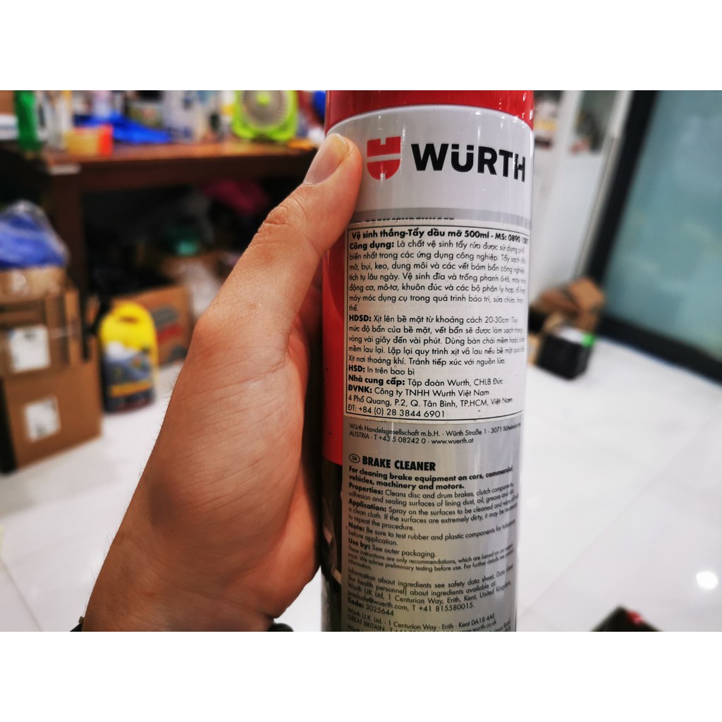 Dung Dịch Vệ Sinh Thắng Xe Tẩy Dầu Mỡ Bụi Bẩn Wurth Brake Cleaner 500ml Tặng khăn