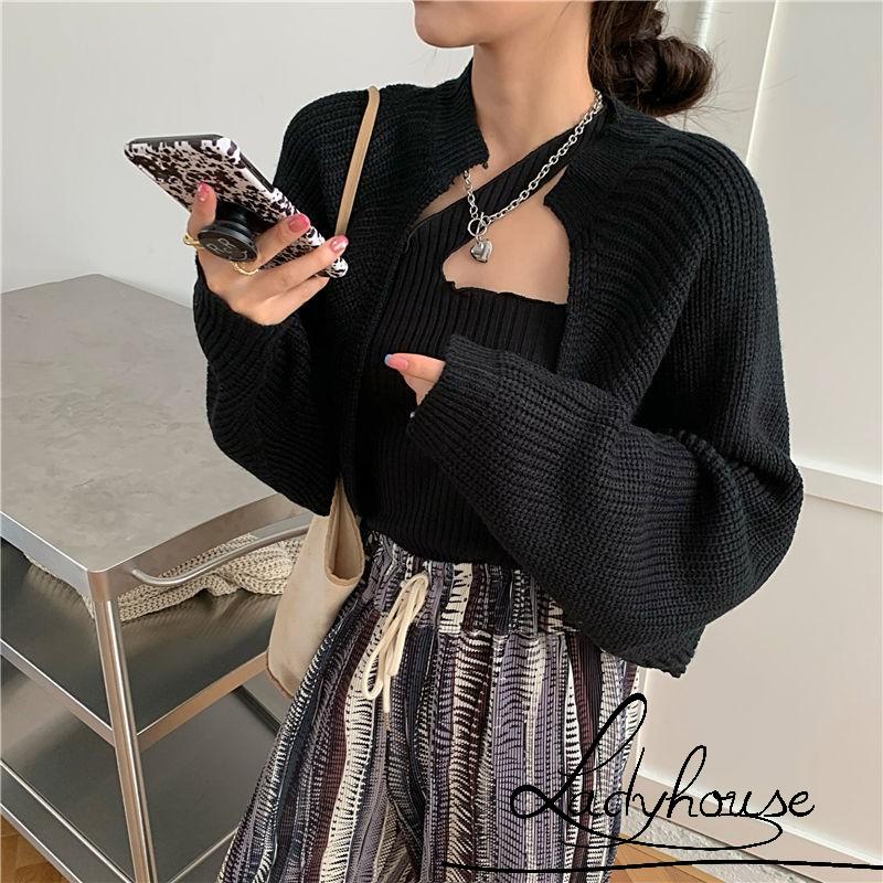 Áo khoác cardigan dệt kim dáng rộng dài tay thời trang cho nữ LD