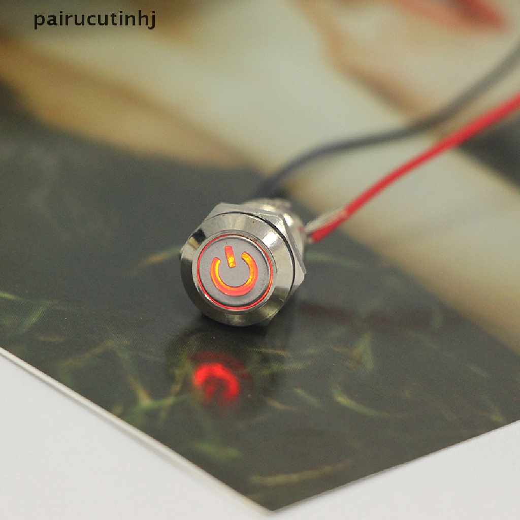 Cặp Nút Công Tắc Nhấn Đèn LED Bằng Kim Loại Màu Đen Chống Nước 12mm 12V