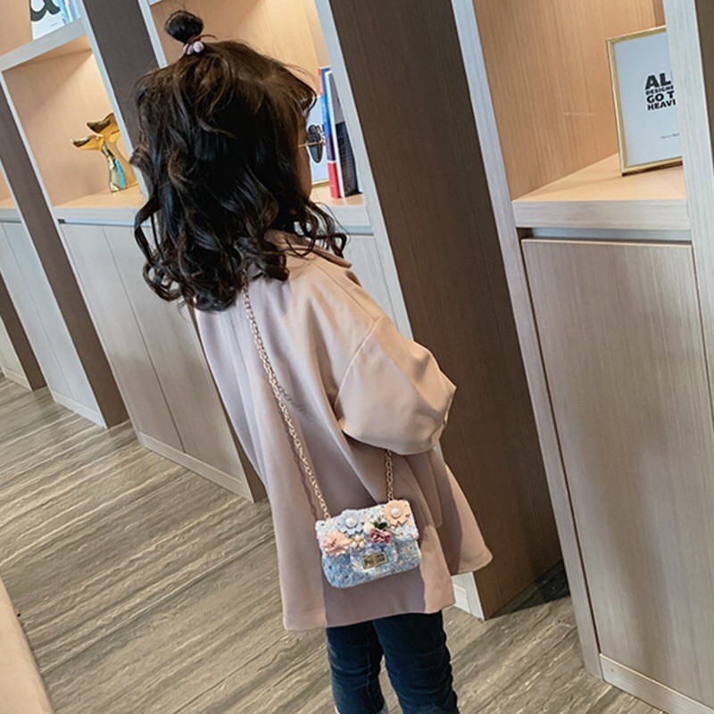 Túi xách dạ đính hoa nơ thời trang cao cấp cho bé