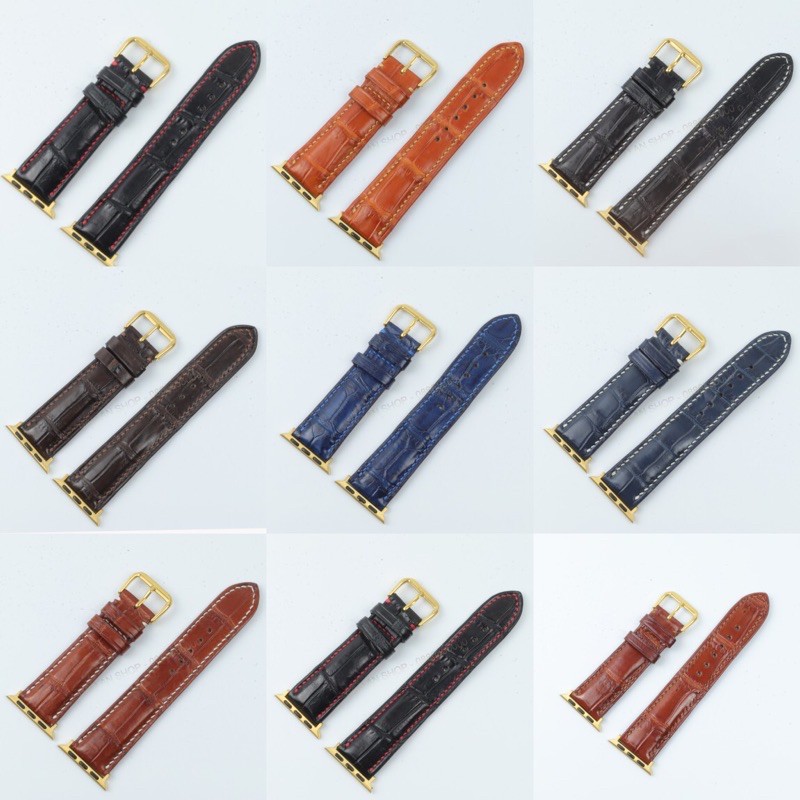 Dây đồng hồ da Cá Sấu thật da bụng khâu tay màu đỏ, đen chỉ đỏ size 20/18mm tặng kèm khóa, tool tháo, chốt