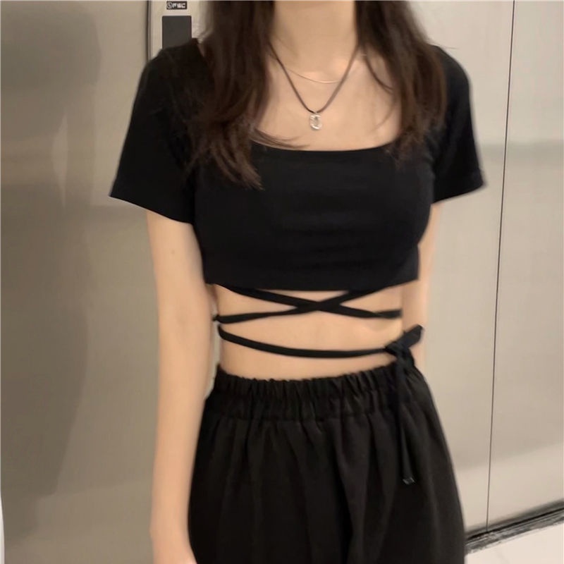 Áo Thun Tay Ngắn Màu Đen Thời Trang Dành Cho Nữ