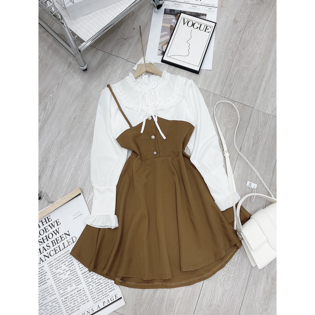 [ 𝐅𝐑𝐄𝐄 𝐒𝐇𝐈𝐏 ] VÁY YẾM  SƠ MI NÂU TÂY CHẤT TUYẾT MƯA TIỂU THƯ XINH XẮN