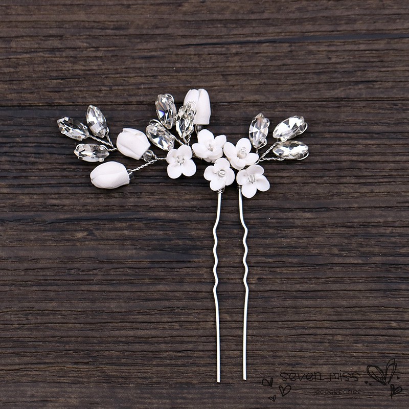 Trâm cài tóc hình hoa đính đá/ngọc trai giả lấp lánh cho cô dâu